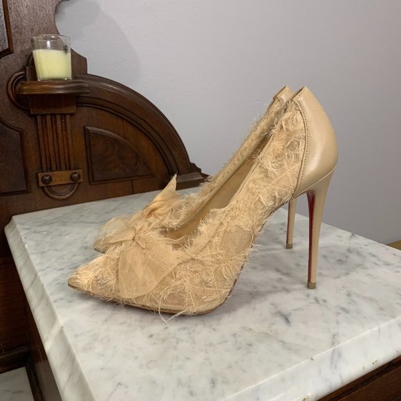 Christian Louboutin Shoes - Louboutin Toufrou 100 Nude Silk Crepe Organza Bow Heels size 36.5
